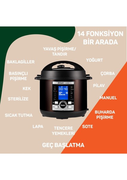 Çok Amaçlı Basınçlı Pişirici 6l, 14 Fonksiyon, Siyah Renk indirimleri