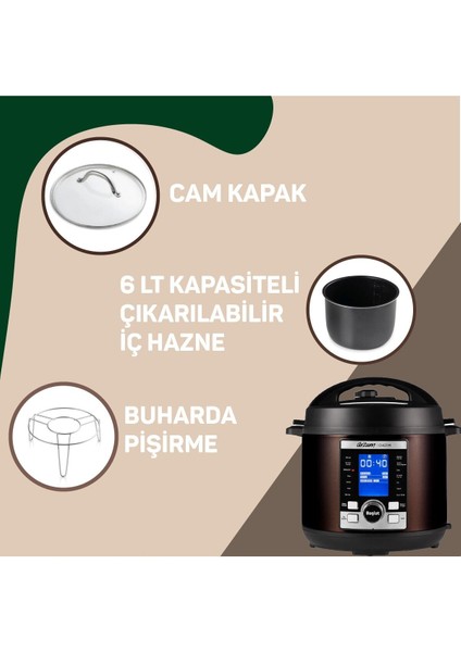 Çok Amaçlı Basınçlı Pişirici 6l, 14 Fonksiyon, Siyah Renk