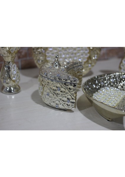 5 Parça Incili Porselen Gondol Takımı Vitrin Konsol Takımı 1038 fırsatları