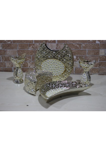 5 Parça Incili Porselen Gondol Takımı Vitrin Konsol Takımı 1038 indirimleri