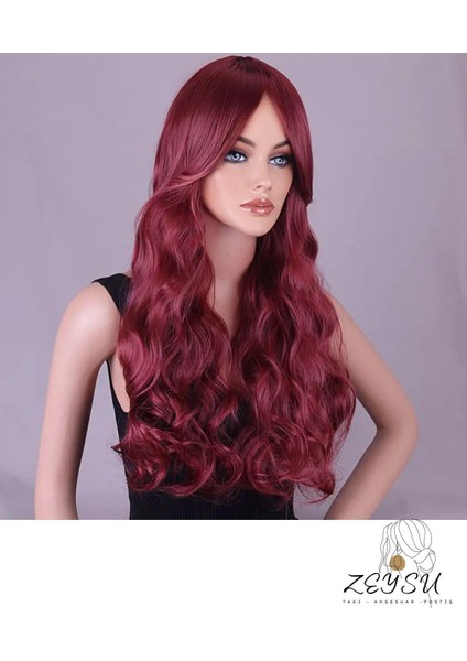 Şarap Kızılı Dalgalı Saç Çıtçıtlı Postiş Takma Saç 60 cm 120GR Isıya Dayanıklı Yarımay fiyatları
