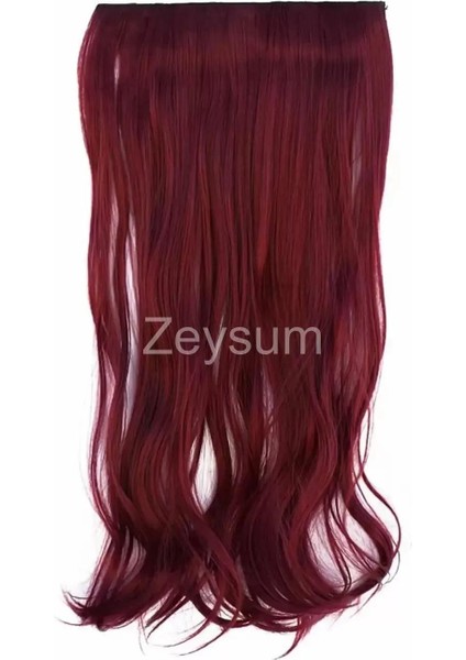 Şarap Kızılı Dalgalı Saç Çıtçıtlı Postiş Takma Saç 60 cm 120GR Isıya Dayanıklı Yarımay modelleri