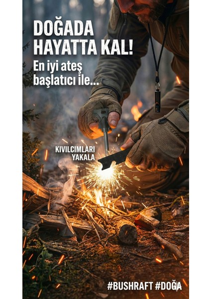 Magnezyum Ateş Başlatıcı Seti - Ferro Çubuk, Çok Amaçlı Kazıyıcı ve Acil Durum Düdüğü fiyatları