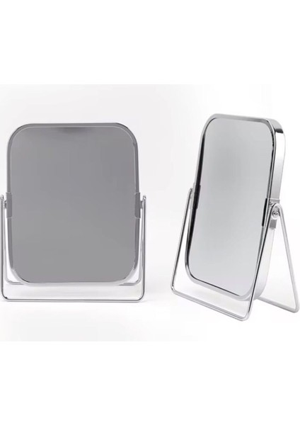 Gümüş Renk Ayarlanabilir Kare Metal Ayaklı Masa Üstü Makyaj Aynası –360° Döner,şık Dekoratif Tasarım modelleri