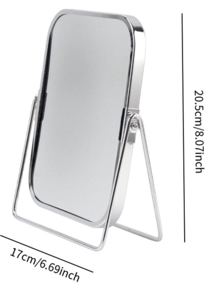 Gümüş Renk Ayarlanabilir Kare Metal Ayaklı Masa Üstü Makyaj Aynası –360° Döner,şık Dekoratif Tasarım fırsatları