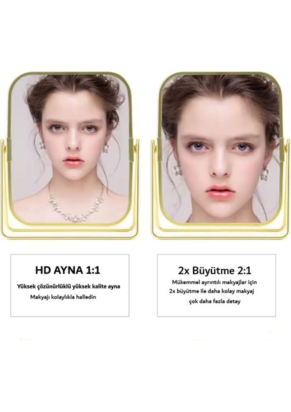 Gümüş Renk Ayarlanabilir Kare Metal Ayaklı Masa Üstü Makyaj Aynası –360° Döner,şık Dekoratif Tasarım