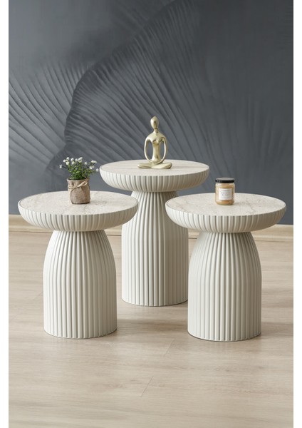 Bohem Sehpa, Diamond 3'lü Set, Yan Sehpa, Zigon Sehpa - Kumtaşı & Traverten Renk fiyatları