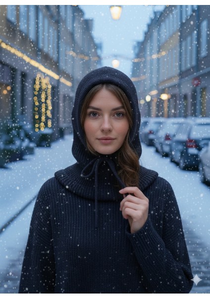 Kadın Kışlık Triko Örgü Balaklava Tesettür Başlık-Şapka