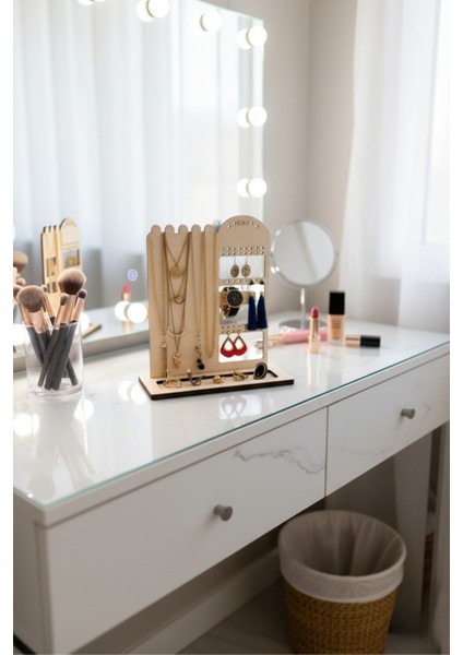 Ahşap Takı Organizer Standı Kolye Küpe Yüzük Bileklik Düzenleyici Modern Makyaj Masası Takı Kutusu modelleri