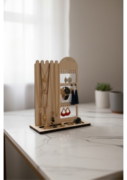 Ahşap Takı Organizer Standı Kolye Küpe Yüzük Bileklik Düzenleyici Modern Makyaj Masası Takı Kutusu fırsatları