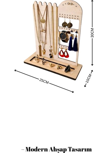 Ahşap Takı Organizer Standı Kolye Küpe Yüzük Bileklik Düzenleyici Modern Makyaj Masası Takı Kutusu