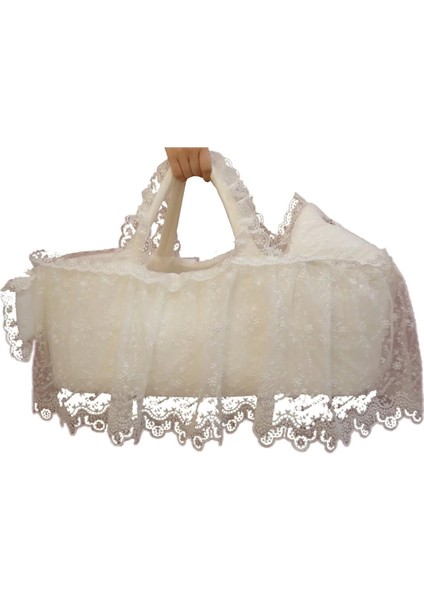 Fistolu Güpürlü Lüks Yenidoğan Bebek Yatağı - Ekru indirimleri