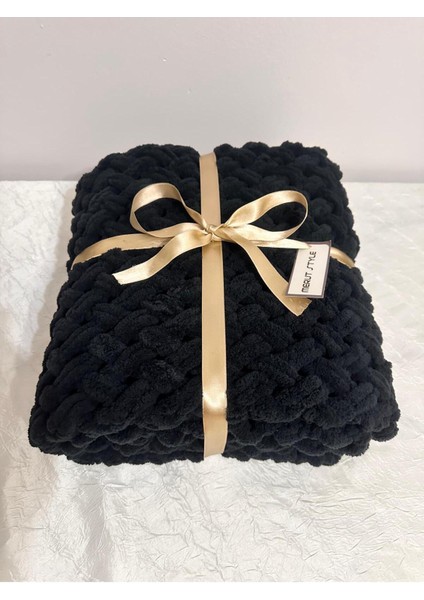 El Örgüsü Alize Puffy Siyah Hasır Desen Tv Battaniyesi