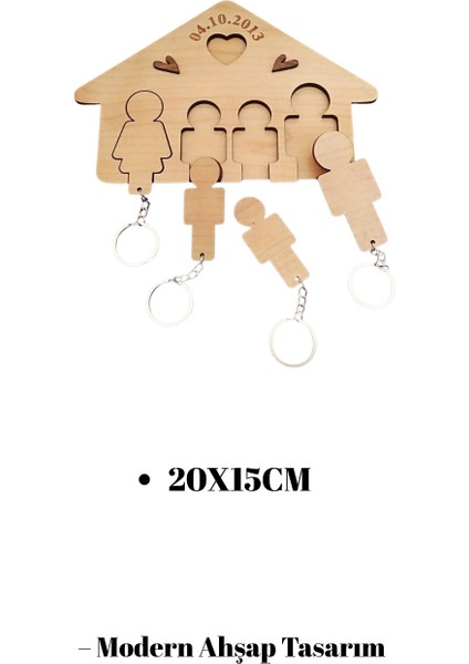 Kişiye Özel Isim ve Tarih Yazılı Ahşap Aile Anahtarlık Panosu Duvar Tipi Giriş Organizer