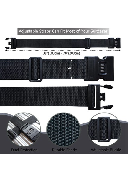 4pcs Bagaj Toka Kayışı Anti-Hırsızlık Şifresi Kilit Paketleme Kemeri Bagaj Kayışı Seyahat Kemeri, Gri (Yurt Dışından) modelleri