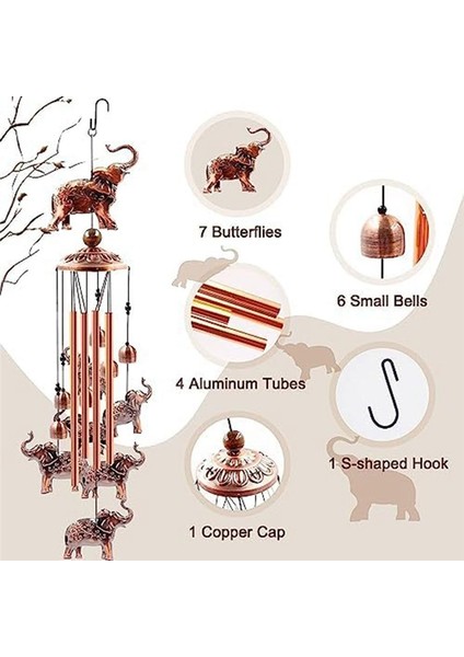 Fil Çanları Fil Rüzgarları Dekorasyon Bahçesi Dekor, 4 Alüminyum Tüp Rüzgar Schime ile S Kanca Anıt Rüzgar (Yurt Dışından) fırsatları