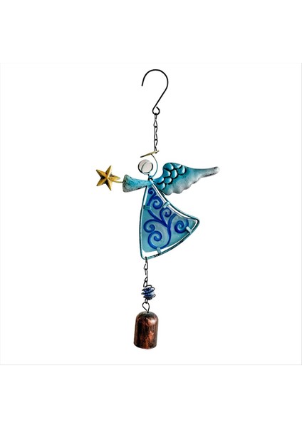 Metal Angel Rüzgar Zil Asma Dekorasyon Süsleme Çanları Kanat Melek Bell Dekoratif Asma Çan Mavi (Yurt Dışından)