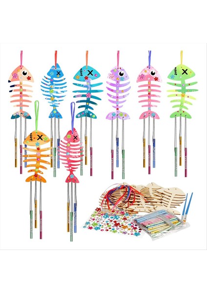 12 Paket Rüzgar Zil Kiti Bahar Zanaat Çocuklar Için Ahşap Sanat ve El Sanatları Kızlar Erkekler Için Kendi Balık Rüzgar Zil Yapmak (Yurt Dışından)