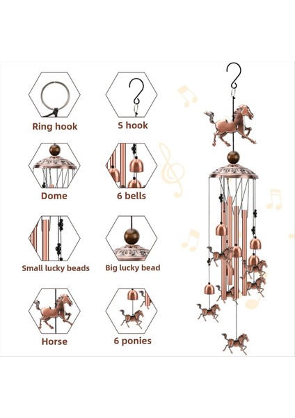 At Rüzgarı Çanları Açık Zootop Bakır Rüzgar Çanları 1 Şanslı Boncuk ile Dekorasyon 4 Alüminyum Tüp 6 Çan Anıtı (Yurt Dışından) indirimleri