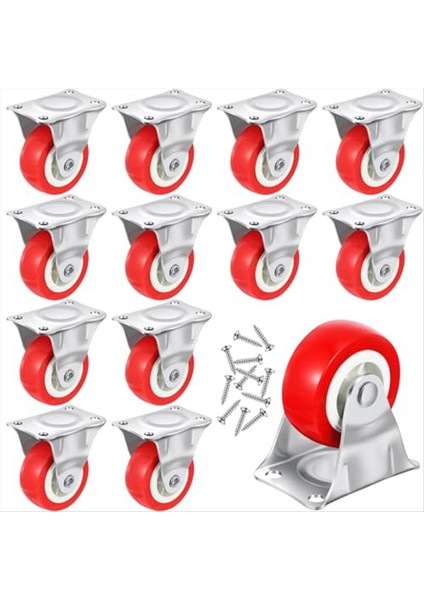 12 Adet Tekerlekler Mobilya Için Metal Üst Plakalı Sert Döner Sabit Hint Tekerlekleri, Vidalı Küçük Aletler (Yurt Dışından)