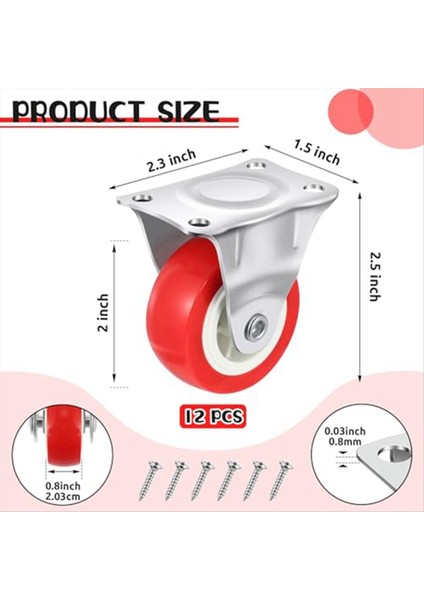 12 Adet Tekerlekler Mobilya Için Metal Üst Plakalı Sert Döner Sabit Hint Tekerlekleri, Vidalı Küçük Aletler (Yurt Dışından) modelleri