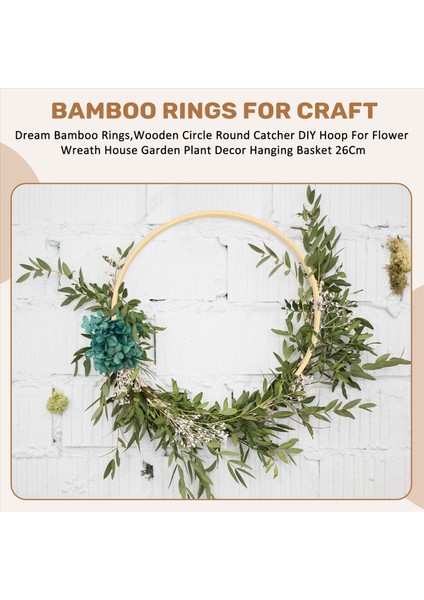 Rüya Bambu Yüzükler, Ahşap Daire Yuvarlak Catcher Dıy Hoop Çiçek Çelenk Evi Bahçe Bitki Dekoru Asma Sepet 26CM (Yurt Dışından) fırsatları