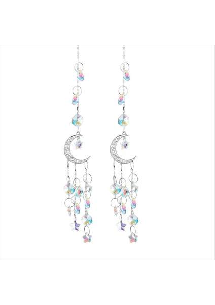 Silver Moon Pentagram Pencere Dekorasyonu Kristal Kolye Sunshine Catcher (Yurt Dışından)