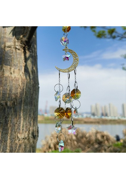 Silver Moon Pentagram Pencere Dekorasyonu Kristal Kolye Sunshine Catcher (Yurt Dışından) fırsatları