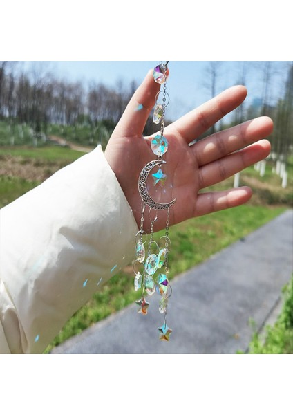 Silver Moon Pentagram Pencere Dekorasyonu Kristal Kolye Sunshine Catcher (Yurt Dışından) indirimleri