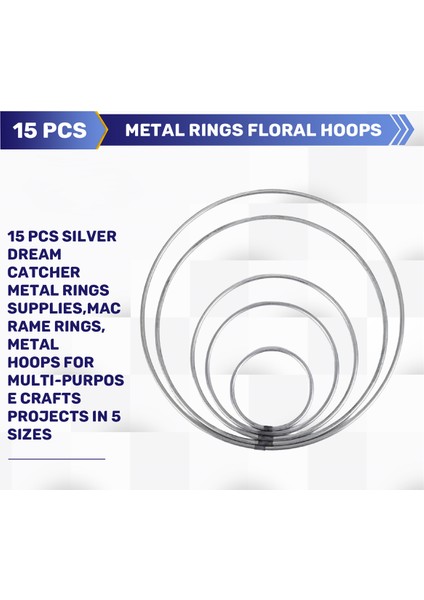 15 Adet Gümüş Dream Catcher Metal Yüzük Malzemeleri, Makrome Yüzükler, Çok Amaçlı Zanaat Projeleri Için Metal Çemberler 5 Boyutta (Yurt Dışından) fırsatları