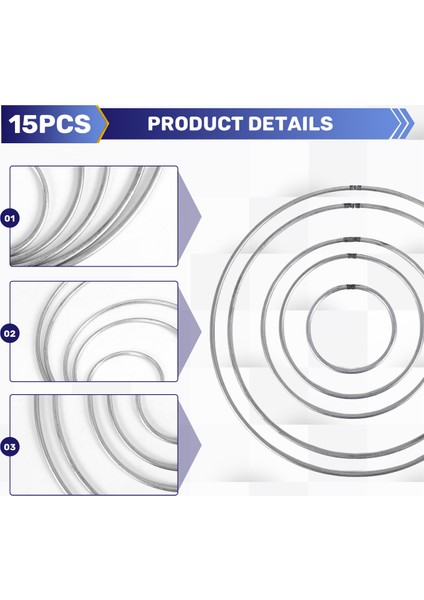 15 Adet Gümüş Dream Catcher Metal Yüzük Malzemeleri, Makrome Yüzükler, Çok Amaçlı Zanaat Projeleri Için Metal Çemberler 5 Boyutta (Yurt Dışından) indirimleri