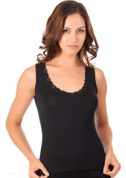 Kadın Tekli Siyah Modal Dantelli Geniş Askılı V Yaka Atlet fiyatları
