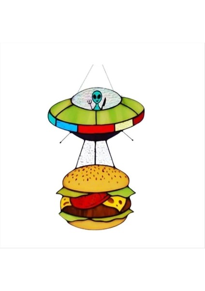 2pcs Ufo Kaçırtı Bir Hamburger Vitray Suncatcher Ufo Hamburger Asılı Cam Suncatcher (Yurt Dışından) fırsatları