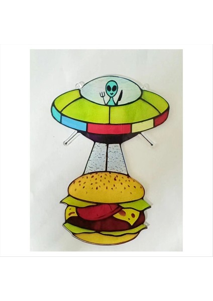 2pcs Ufo Kaçırtı Bir Hamburger Vitray Suncatcher Ufo Hamburger Asılı Cam Suncatcher (Yurt Dışından) indirimleri