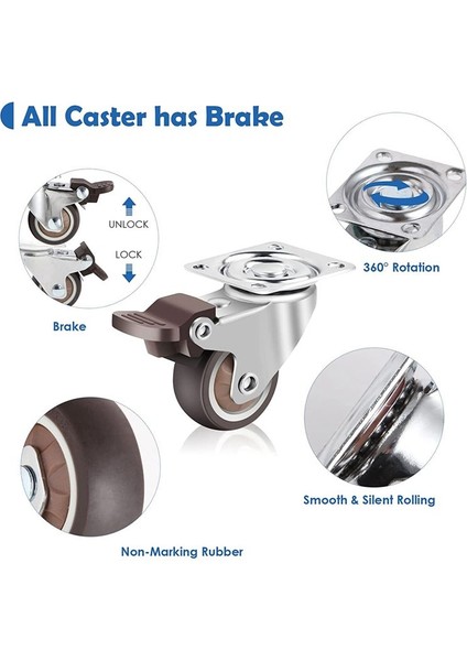 Mobilya Kastörleri Küçük 25MM, 360 Derece Döner Kastörler Ağır Hizmet Kapasitesi Sessiz Katı Kauçuk Kastörler Seti 4 (Yurt Dışından) modelleri