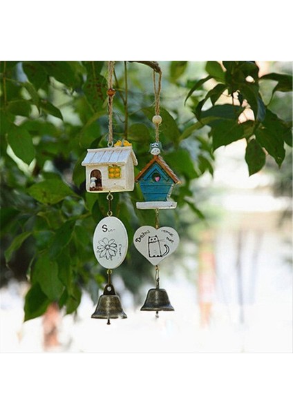 Kuş Ev Kafesi Rüzgar Çanları Sevimli Karikatür Pastoral Asma Süs El Sanatları Ev Bahçe Reçine Dekorasyon Hediyesi Mavi (Yurt Dışından) modelleri