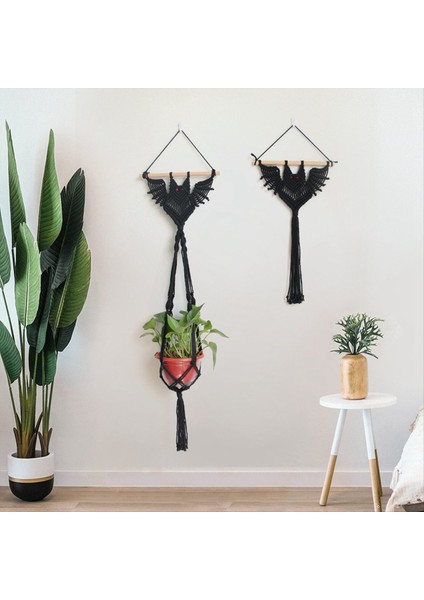 Asma Goblen Macrame Askı Organizatör Yarasa Şekli El Dokuma Saksı Ekran Tutucu Duvar Ekici Net Cep, Bej B (Yurt Dışından) indirimleri