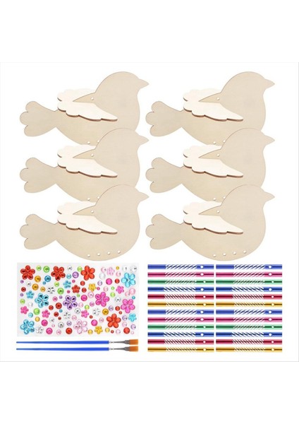 6 Paket 3D Kuş Rüzgar Zanaat Seti Çocuklar Için, Diy Boya ve Ahşap Hayvan El Sanatları Inşa Kızlar/erkekler Için Doğum Günü Hediyeleri Set (Yurt Dışından)
