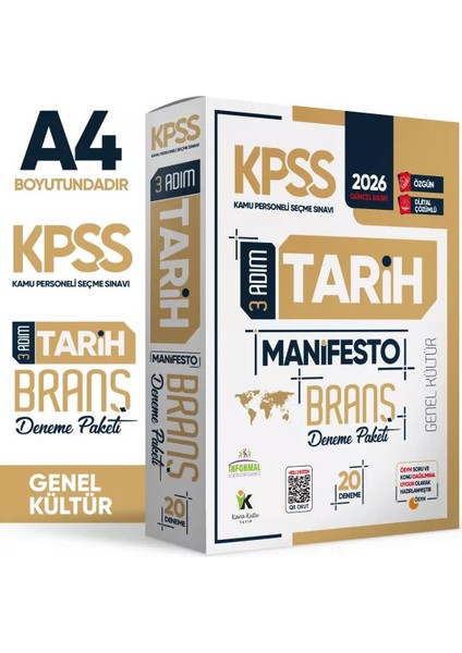 2026 KPSS Önlisans-Ortaöğretim 3 Adım Tarih Manifesto 20li Dijital Çözümlü Branş Deneme Paketi