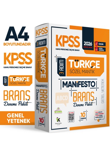 2026 KPSS Genel Yetenek 3Adım Türkçe Sözel Mantık Manifesto 10lu Dijital Çözümlü Branş Deneme Paketi