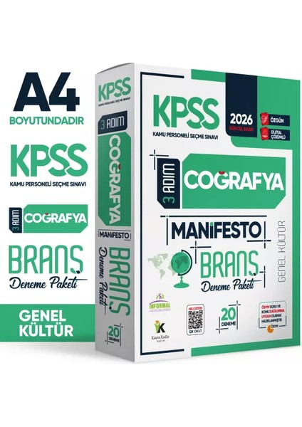 2026 KPSS Ön Lisans-Ortaöğretim 3 Adım Coğrafya Manifesto 20li Dijital Çözümlü Branş Deneme Paketi
