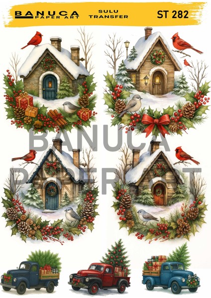 ST282 Kış, Kar Manzarası Desenli 25*35 cm Açık Zemin Sulu Transfer