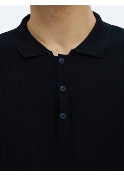 Lacivert Polo Yaka Desenli Triko