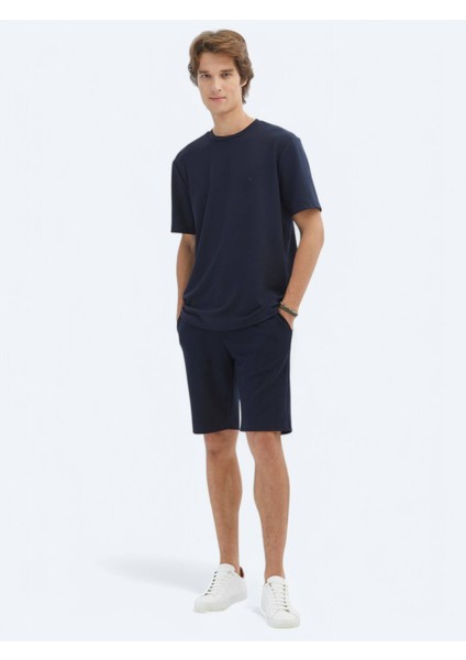 Lacivert Düz Bisiklet Yaka T-Shirt