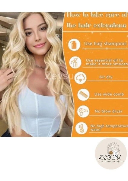 Platin Sarı Dalgalı Saç Çıtçıtlı Postiş Takma Saç 60CM 110GR Isıya Dayanıklı Yarımay