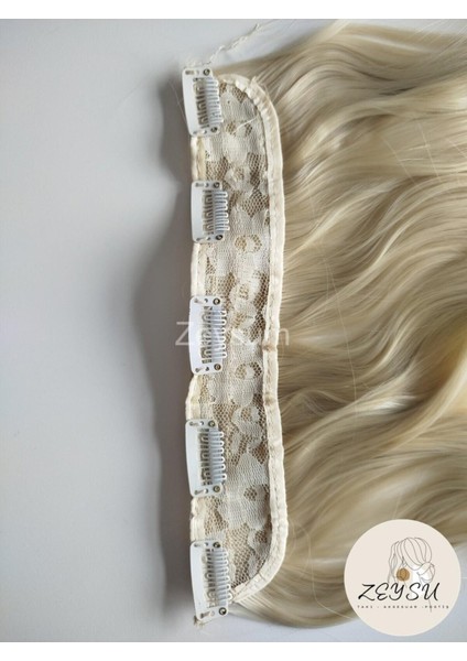 Platin Sarı Dalgalı Saç Çıtçıtlı Postiş Takma Saç 60CM 110GR Isıya Dayanıklı Yarımay modelleri