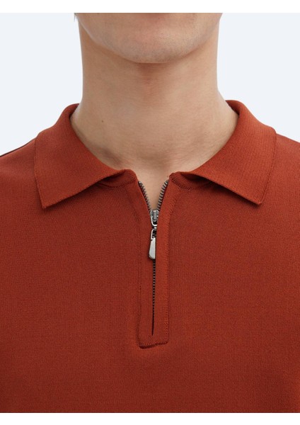 Kiremit Polo Yaka Düz Örgü Triko