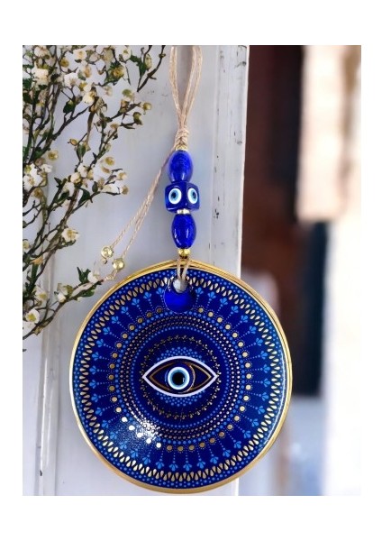 Mavi Camlı Nazar Boncuklu Göz Motifli Duvar Süsü Mavili Sarılı Duvar Dekoru modelleri