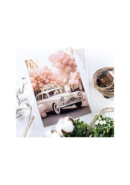 Bimotif Söz, Nişan, Düğün Kartı, Not Yazılabilir, Balonlar ve Çiçek Süslemeli Araba, 12X17 cm 5 Ade