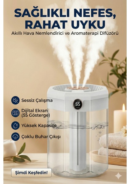 Şeffaf Gövdeli Dijital Ekranlı Ultrasonik Hava Nemlendirici – Yüksek Buhar Gücü ve Sessiz Çalışma